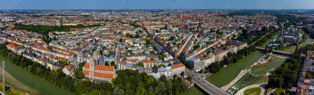 Aerial view around downtown of the city Munich in Bavaria on a sunny day in summer	