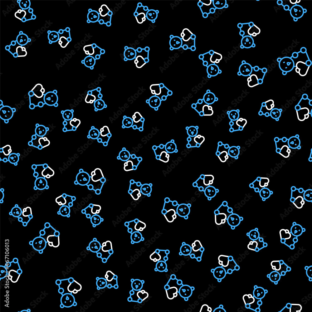 Line Donate child toys icon isolated seamless pattern on black background. Charity kindness, volunteer social assistance. Vector Line Donate child toys icon isolated seamless pattern on black background. Charity kindness, volunteer social assistance. Vector