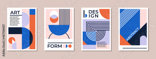 Abstract modern Bauhaus posters. Minimal Swiss retro art design paintings templates with geometric shapes. Vector illustration in simple vintage postmodernism for business brochure, certificate photo
