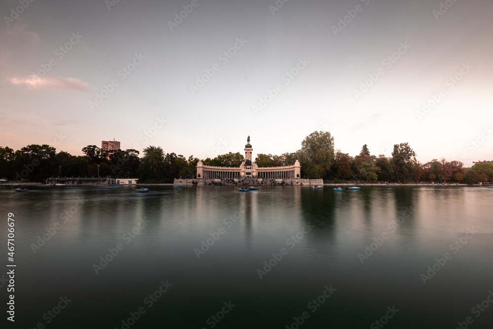 El Retiro park lake and monument at Madrid city center, Spain. El Retiro park lake and monument at Madrid city center, Spain.