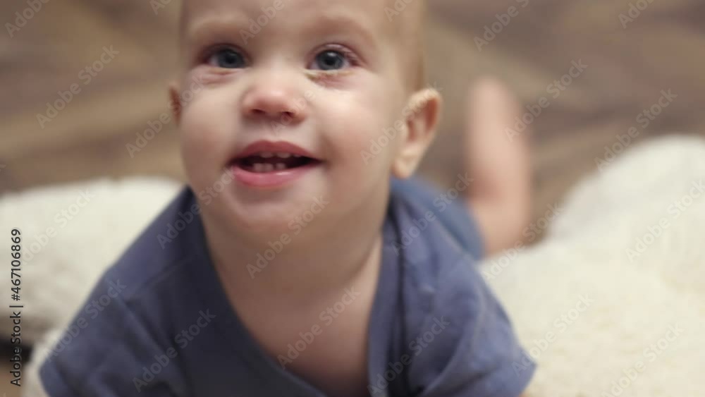close-up view of blue eyed caucasian baby face with pink eye conjunctivitis. infant child eyes infection, irritation of bacteria or viruses. allergy on infants, viral blepharitis ophthalmology illness close-up view of blue eyed caucasian baby face with pink eye conjunctivitis. infant child eyes infection, irritation of bacteria or viruses. allergy on infants, viral blepharitis ophthalmology illness