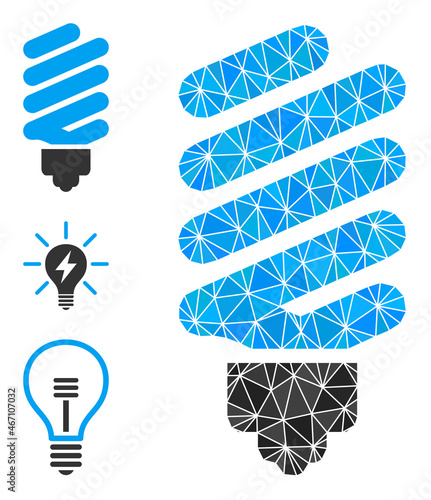 lowpoly fluorescent bulb icon, and other icons. Polygonal fluorescent bulb vector filled from chaotic triangles. Flat geometric polygonal symbol created from fluorescent bulb icon.