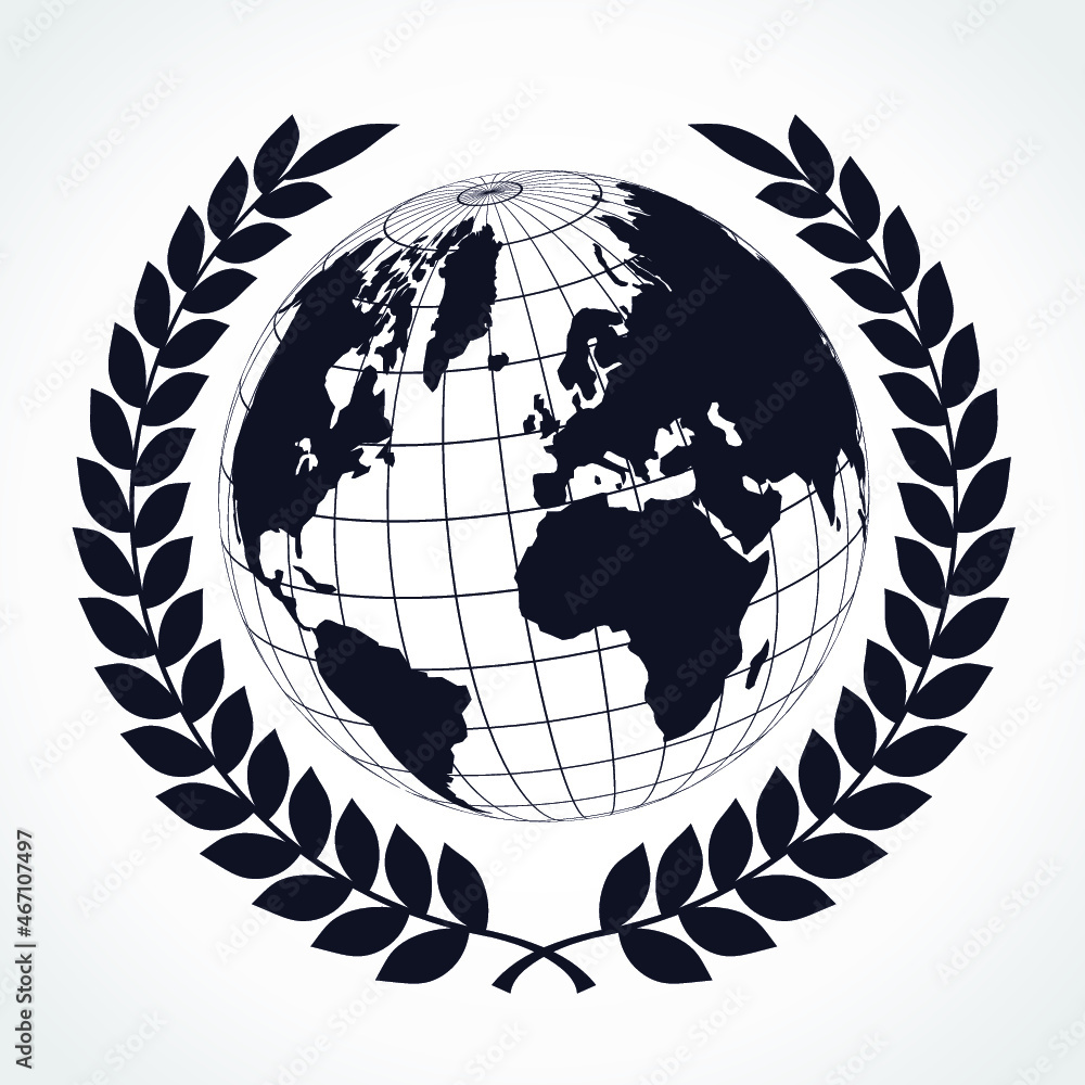 world globe laurel wreath silhouette symbol Stock Vector | Adobe Stock