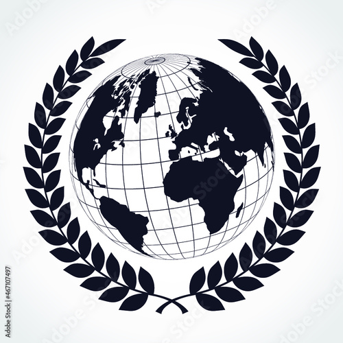 world globe laurel wreath silhouette symbol