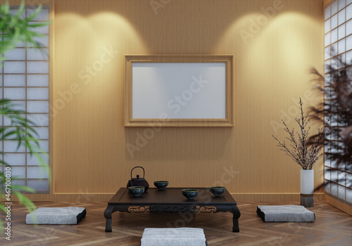 Fotografie 3D illustration mockup frame in japanese style room
