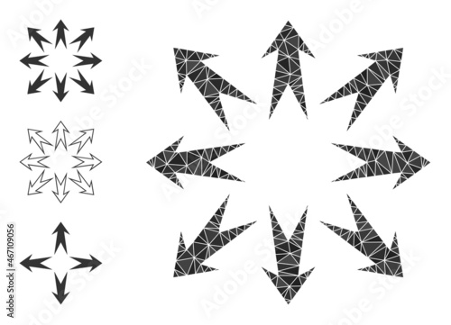 lowpoly expand arrows icon, and bonus icons. Polygonal expand arrows vector constructed from chaotic triangles. Flat geometric polygonal abstraction is created from expand arrows icon.
