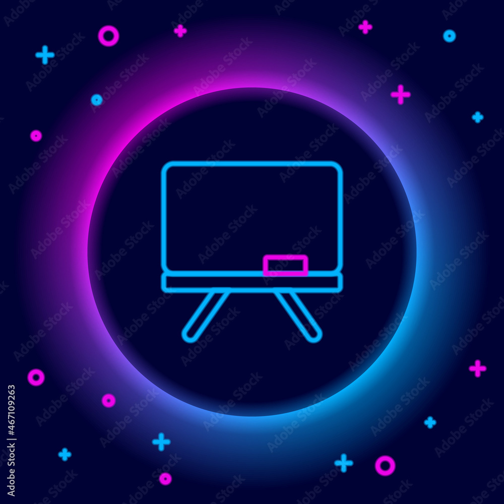 Glowing neon line Chalkboard icon isolated on black background. School Blackboard sign. Colorful outline concept. Vector Glowing neon line Chalkboard icon isolated on black background. School Blackboard sign. Colorful outline concept. Vector