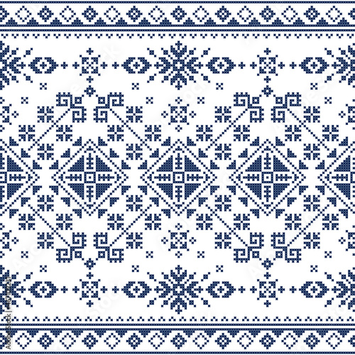 Zmijanski vez cross-stitch style vector folk art seamless pattern - traditional textile or fabric print repetitive design from Bosnia and Herezegovina
 photo