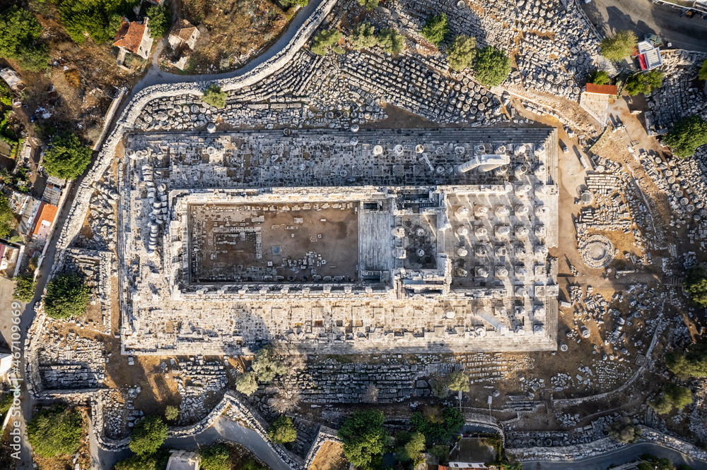 
Drone shot of Great Temple of Apollo in the ancient Didyma in Present Didim, Aydin, Turkey