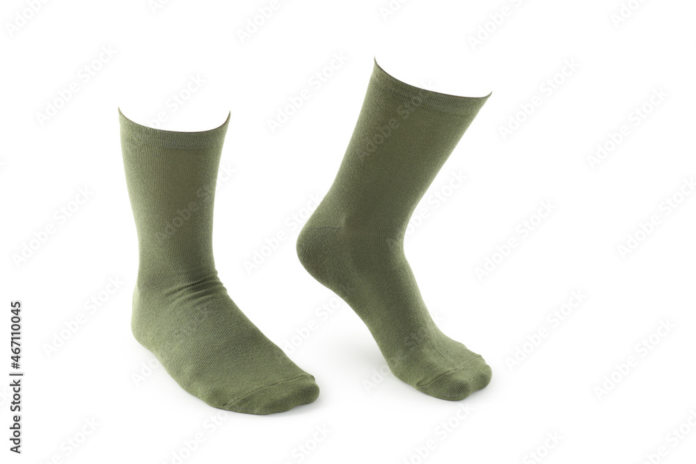 Mockup of green socks isolated on white background Mockup of green socks isolated on white background