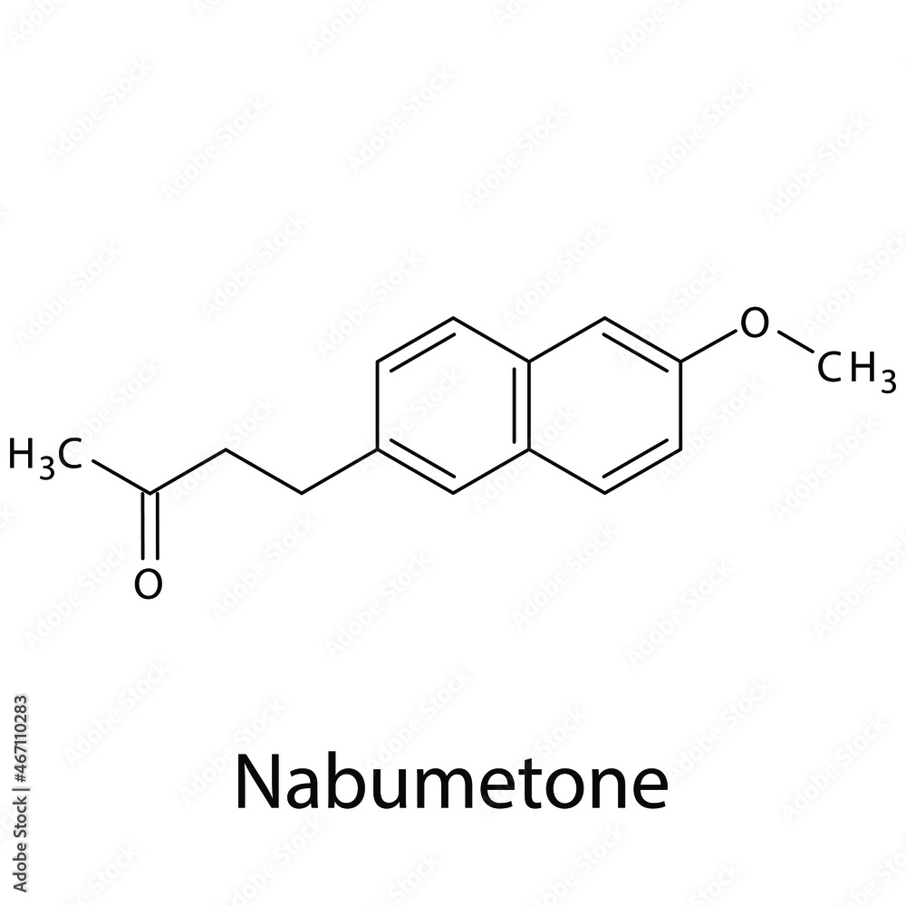 Nabumetone molecular structure, flat skeletal chemical formula. NSAID