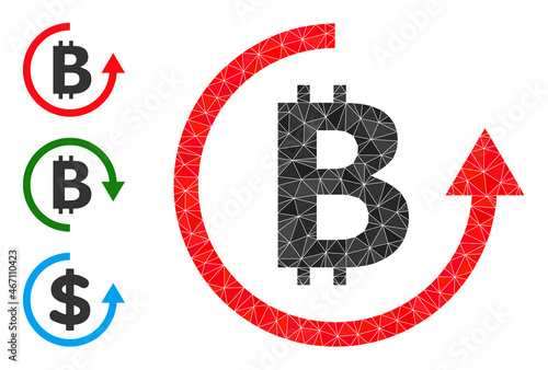 lowpoly bitcoin refund icon, and other icons. Polygonal bitcoin refund vector is constructed from chaotic triangles. Flat geometric lowpoly symbol is based on bitcoin refund icon.