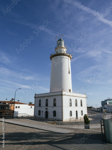 Lighthouse on the side of the harbour at Malaga  Costa del Sol  Spain.
