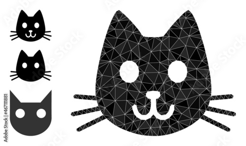 lowpoly kitty had icon, and similar icons. Polygonal kitty had vector constructed from chaotic triangles. Flat geometric mesh abstraction created from kitty had icon.