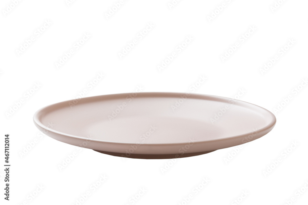 Pink ceramic round plate isolated over white background. perspective view Pink ceramic round plate isolated over white background. perspective view