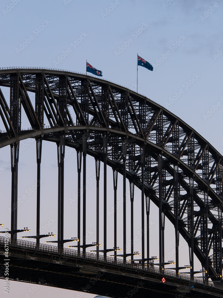 Close-up view of Sydney Harbour Bridge. Close-up view of Sydney Harbour Bridge.