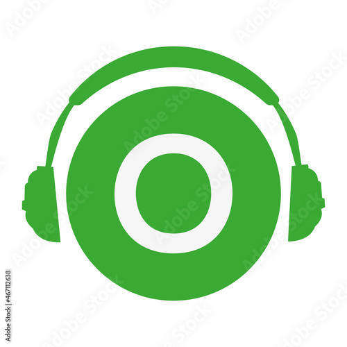 letter O head phone simple vector icon or logo with green color
