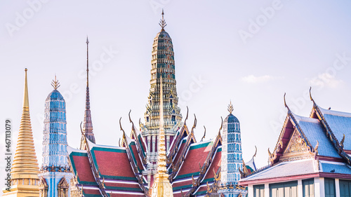 Golden Stupa of Temple of the Emerald Buddha.  Wat Phra Si Rattana Satsadaram.  Wat Phra Kaew. landmark of Bangkok Thailand 
