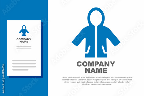 Blue Raincoat icon isolated on white background. Logo design template element. Vector