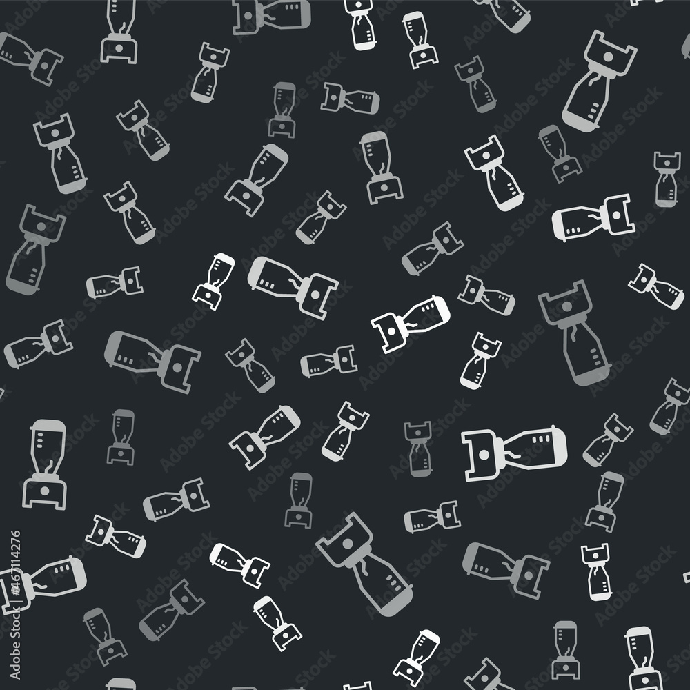 Grey Blender icon isolated seamless pattern on black background. Kitchen electric stationary blender with bowl. Cooking smoothies, cocktail or juice. Vector Grey Blender icon isolated seamless pattern on black background. Kitchen electric stationary blender with bowl. Cooking smoothies, cocktail or juice. Vector