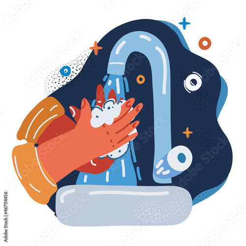 Vector illustration of Wash your hands mandatory sign over dark backround.