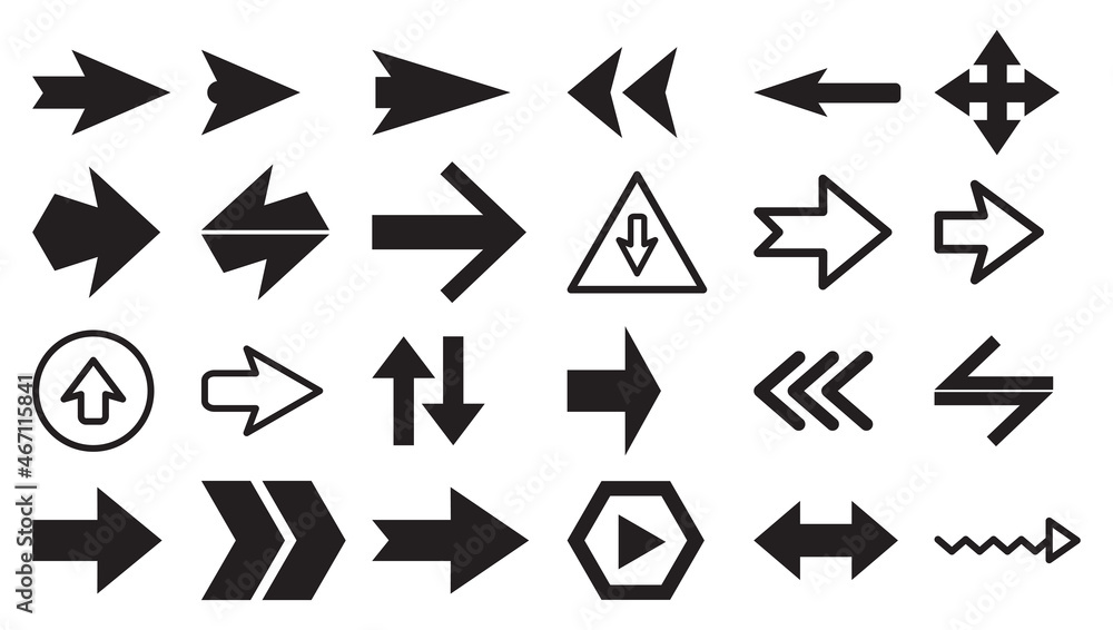 Vector set of black arrow icon illustrations on white background Vector set of black arrow icon illustrations on white background