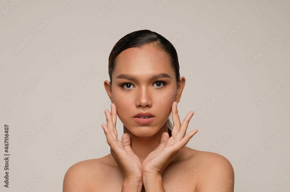 Beauty Portrait Beautiful asian Model Touching Face by Hand Beauty Portrait Beautiful asian Model Touching Face by Hand