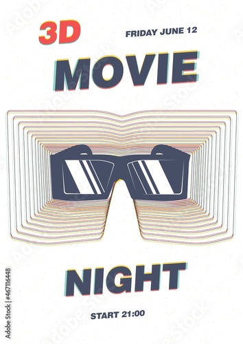 Poster, flyer or placard template for motion picture premiere, movie night, film festival or cinema show with 3d glasses and place for text. Creative vector illustration for event promotion