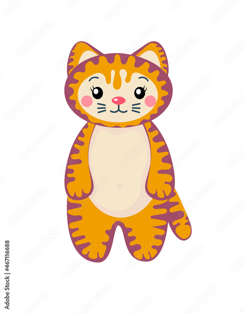 A cute striped kitten, a baby tiger, sweet little animal illustration