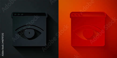 Paper cut Browser incognito window icon isolated on black and red background. Paper art style. Vector