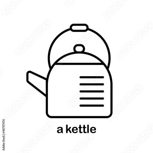 Icon of kitchen kettle with handle for tea or coffee and drinks.