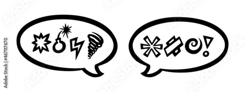 Swearing speech bubble censored with symbols. Hand drawn swear words in text bubbles to express exclamation and harsh mood. Vector illustration isolated in white background