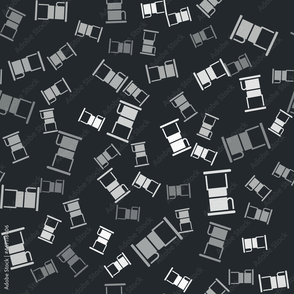 Grey Bed icon isolated seamless pattern on black background. Vector