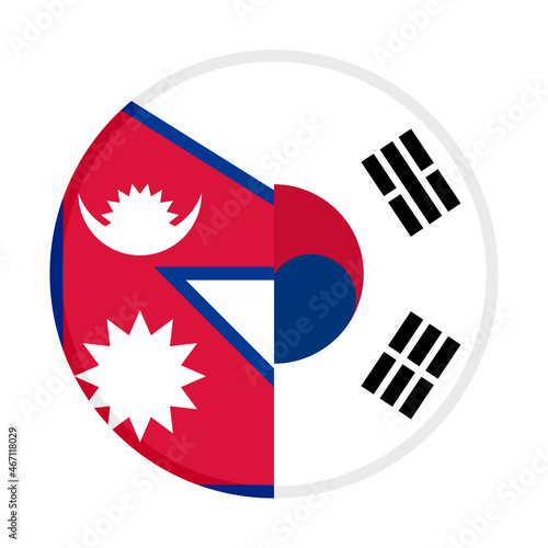 round icon with south korea and nepal flags. vector illustration isolated on white background