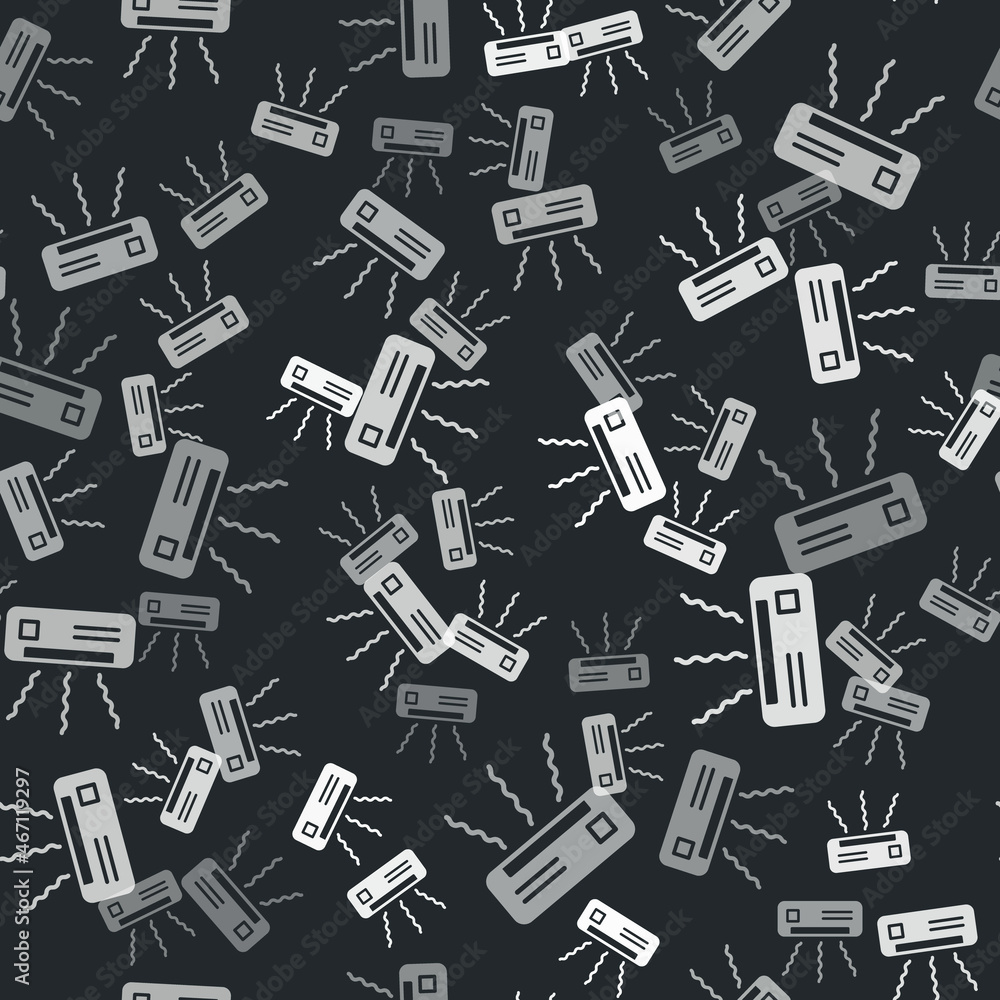 Grey Air conditioner icon isolated seamless pattern on black background. Split system air conditioning. Cool and cold climate control system. Vector Grey Air conditioner icon isolated seamless pattern on black background. Split system air conditioning. Cool and cold climate control system. Vector