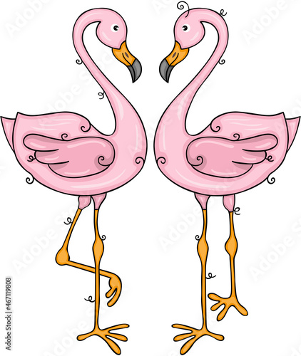 Two cute funny pink flamingos
