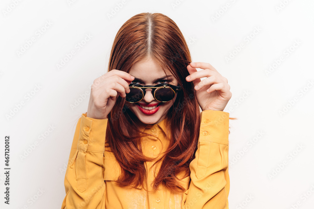 fashionable woman wearing sunglasses red lips charm fashionable woman wearing sunglasses red lips charm