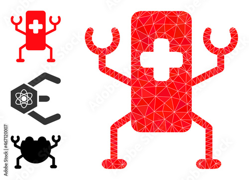 lowpoly medical nanobot icon, and other icons. Polygonal medical nanobot vector is combined with scattered triangles. Flat geometric mesh symbol is created from medical nanobot icon.