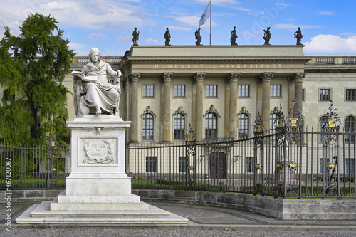 Humboldt University with Wilhem von Humboldt statue, Unter den Linden, Berlin, Germany