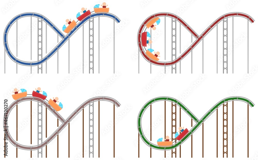 Vector illustration set of roller coaster with steep track to entertain ...