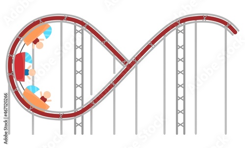 Vector illustration of roller coaster with steep track to entertain children, amusement park