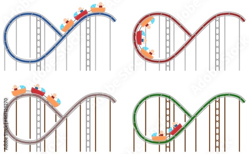 Vector illustration set of roller coaster with steep track to entertain children, amusement park