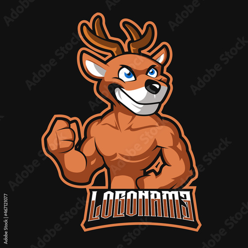 muscle deer mascot logo illustration