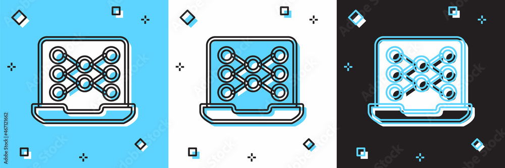 Set Neural network icon isolated on blue and white, black background. Artificial intelligence AI. Vector
