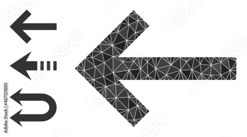 lowpoly left arrow icon, and bonus icons. Polygonal left arrow vector designed with randomized triangles. Flat geometric lowpoly illustration designed by left arrow icon.