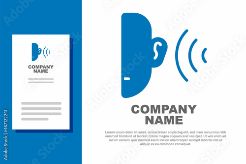 Blue Ear listen sound signal icon isolated on white background. Ear hearing. Logo design template element. Vector