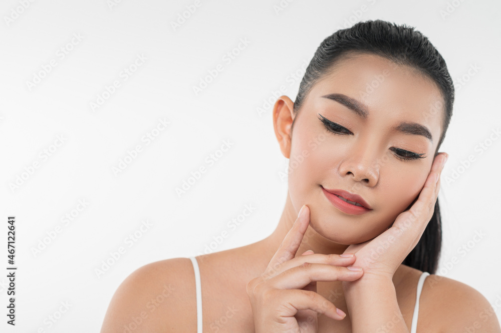 Portrait of Beautiful Asian woman skin care healthy hair and skin close up face beauty Portrait of Beautiful Asian woman skin care healthy hair and skin close up face beauty