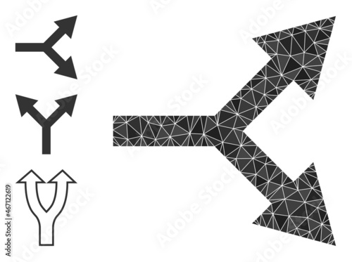 lowpoly bifurcation arrow right icon, and bonus icons. Polygonal bifurcation arrow right vector is combined from scattered triangles.