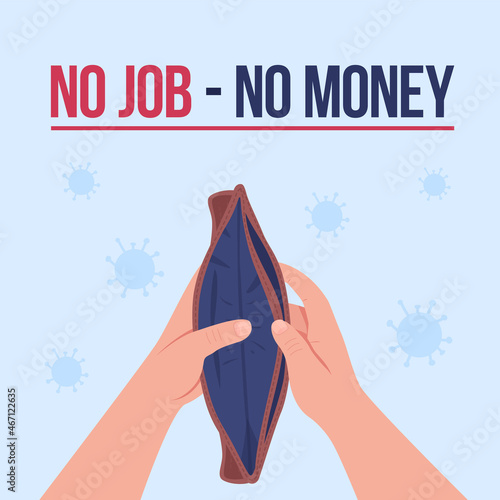 Unemployment social media post mockup. No job no money phrase. Web banner design template. Employment booster, content layout with inscription. Poster, print ads and flat illustration