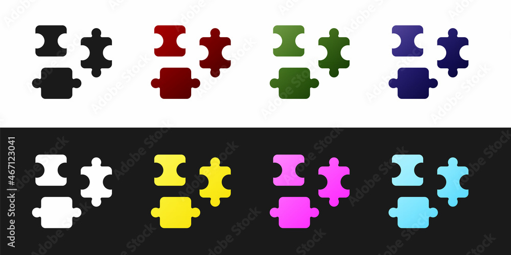 Naklejka premium Set Puzzle pieces toy icon isolated on black and white background. Vector